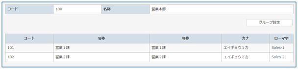 部門グループ設定画面