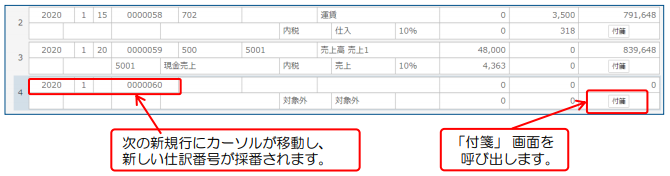 仕訳データの新規入力