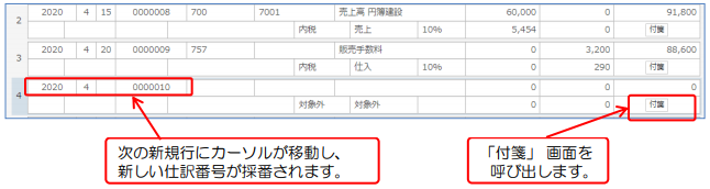 仕訳データの新規入力