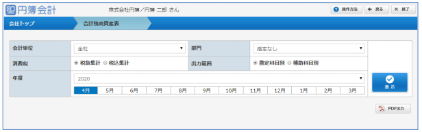 「合計残高試算表」画面