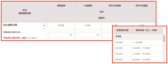 月別の報酬月額・各種保険料の設定