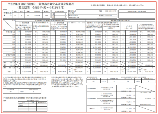 確定保険料・一般拠出金算定基礎賃金集計表