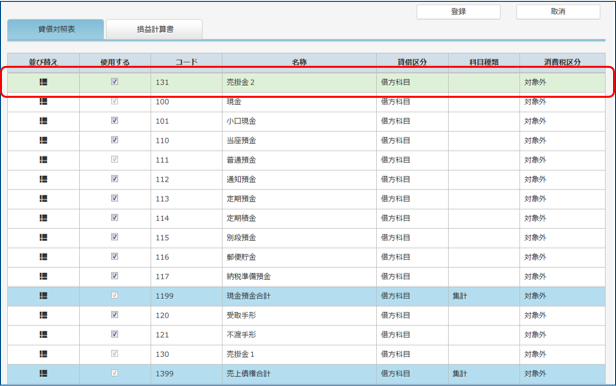 勘定科目表示順