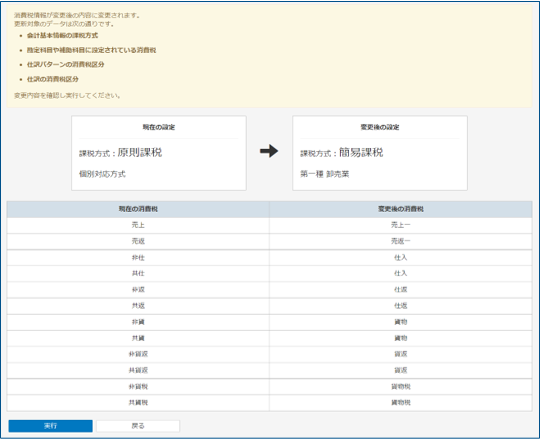 原則課税変更確認画面