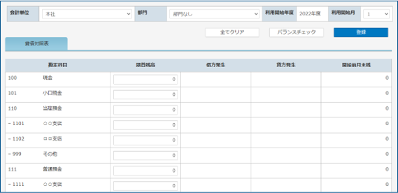 開始残高の登録