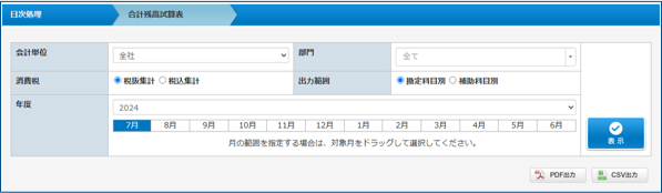 「合計残高試算表」画面