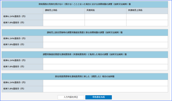 「消費税申告書の作成」画面