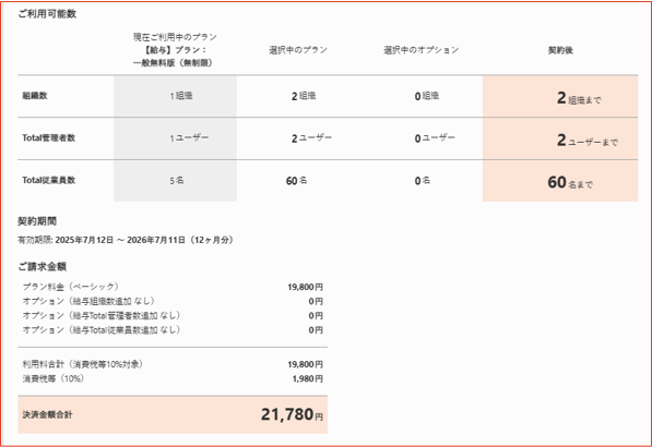 プラン詳細確認画面
