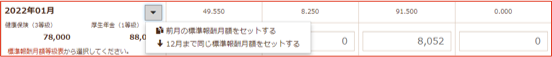 月別の報酬月額・各種保険料の設定