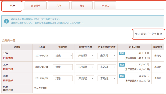 「従業員一覧」画面